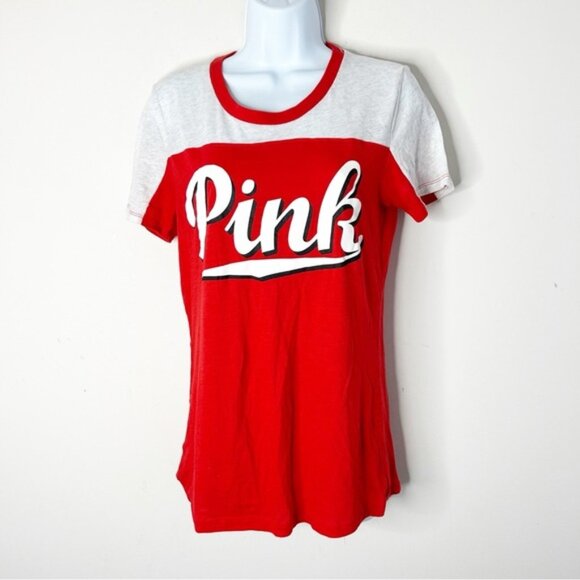 Pink Victoria's Secret Pink Logo Graphic Tee T-shirt Short Sleeve Red Medium - Picture 2 of 14
